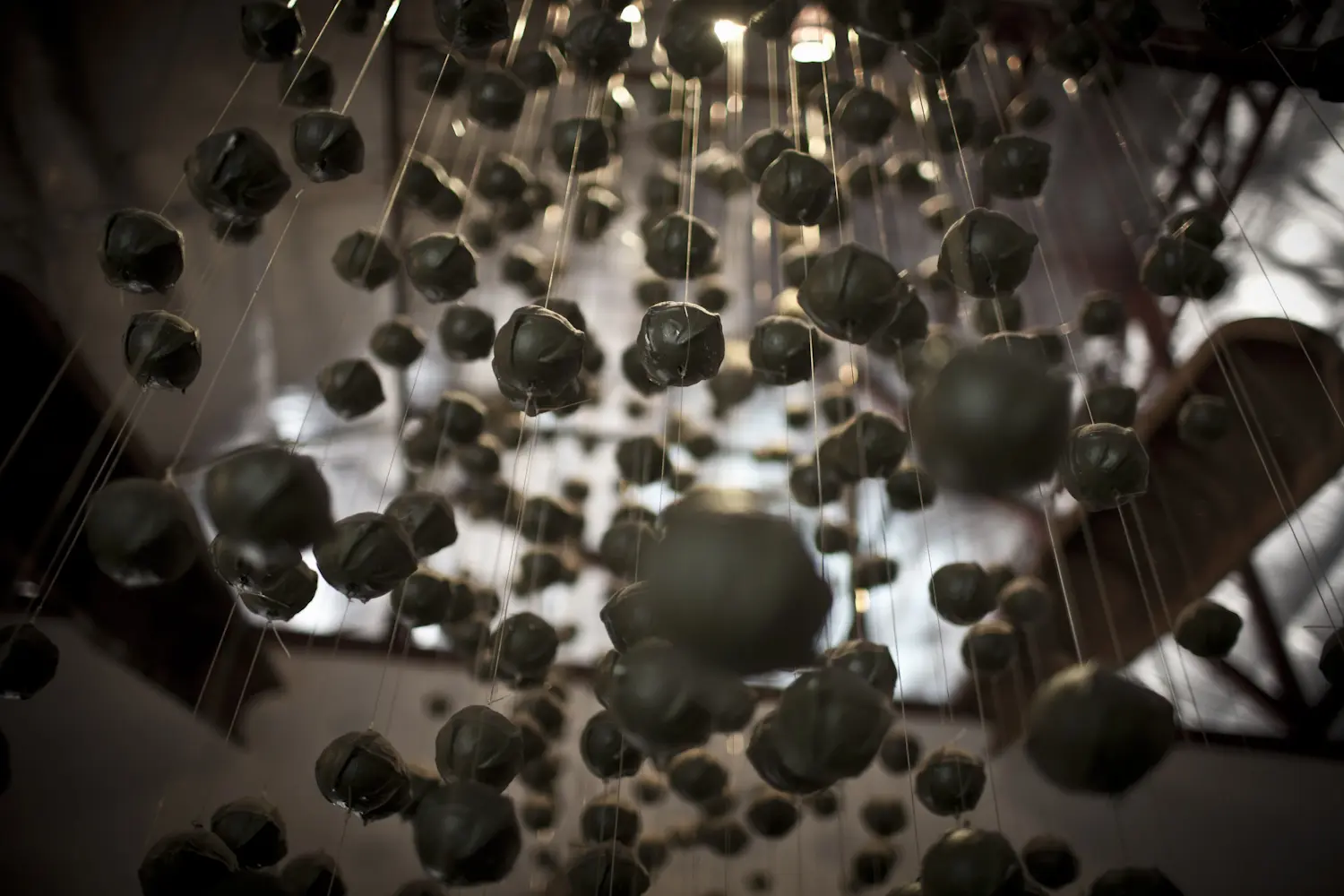Imitation cluster bombs hang inside the Cooperative Orthotic and
